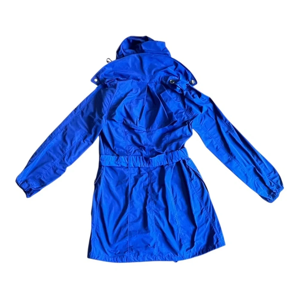 Burberry Brit Royal Blue Trench Coat Zip-In Hood Belted Women’s Size 8 - Picture 2 of 16